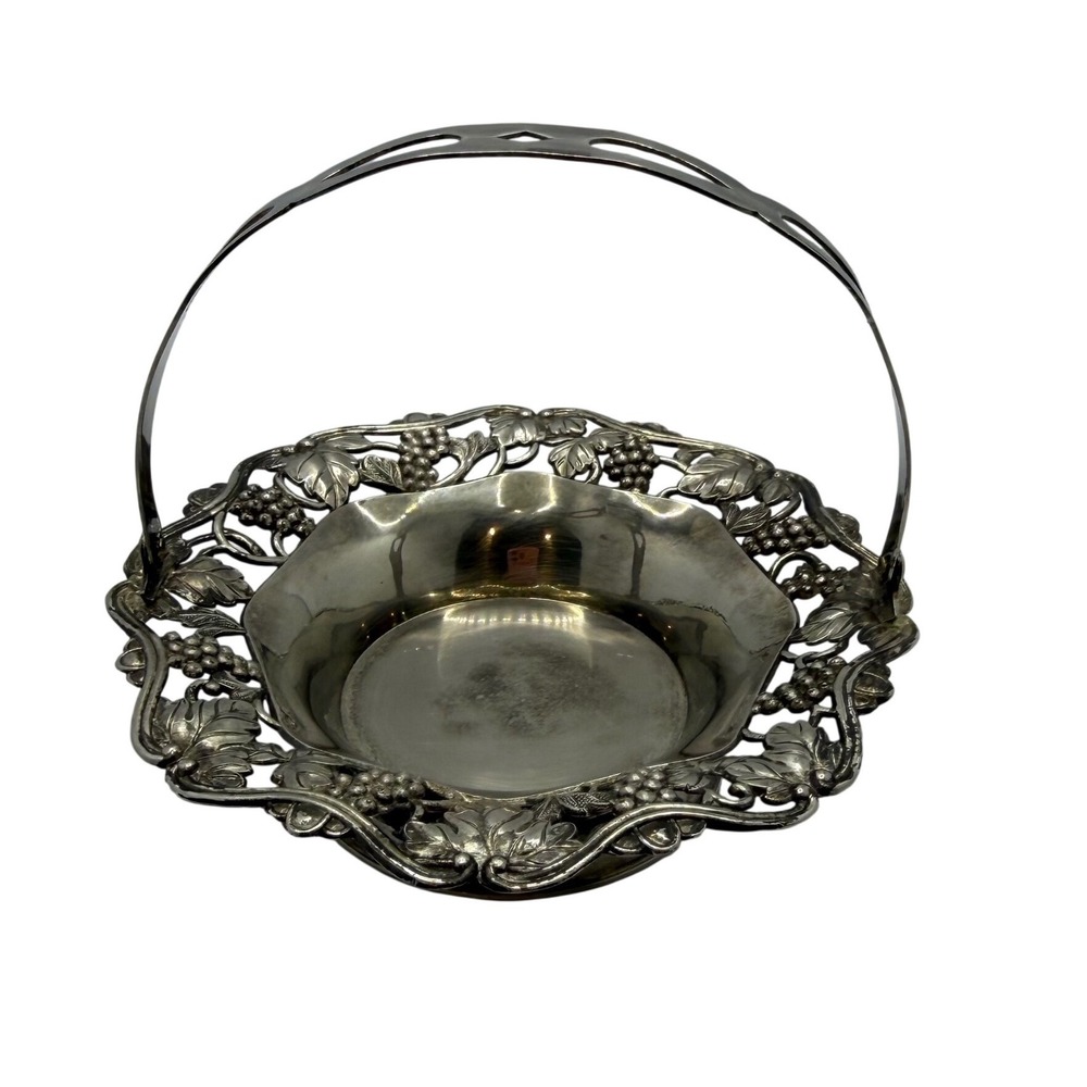 Vintage Lord‎ & Taylor Silver Plate Grape Repousse Bride's Basket Swing Handle